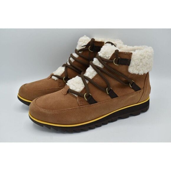 Sorel Womens Size 9 Harlow Lace Velvet Tan Blackened Brown Waterproof Boots - Picture 1 of 12